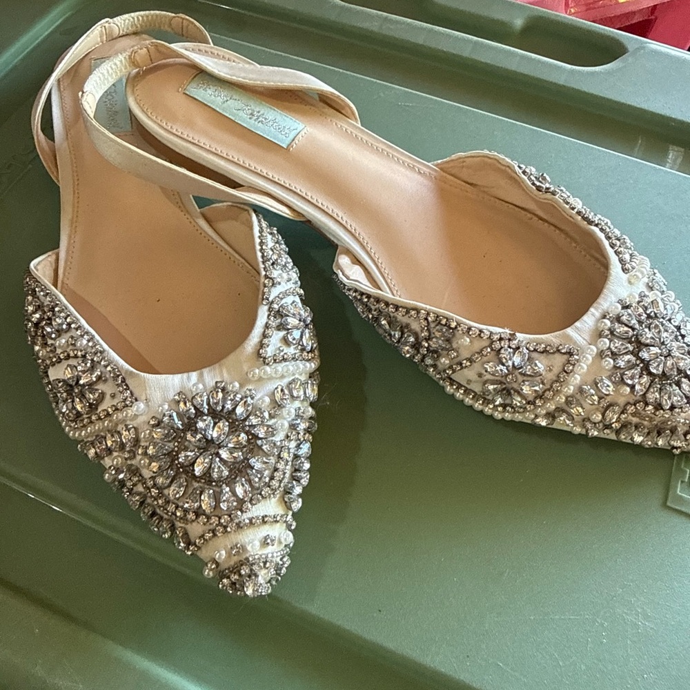 Betsey Johnson “bridal” sling back flats, worn once.